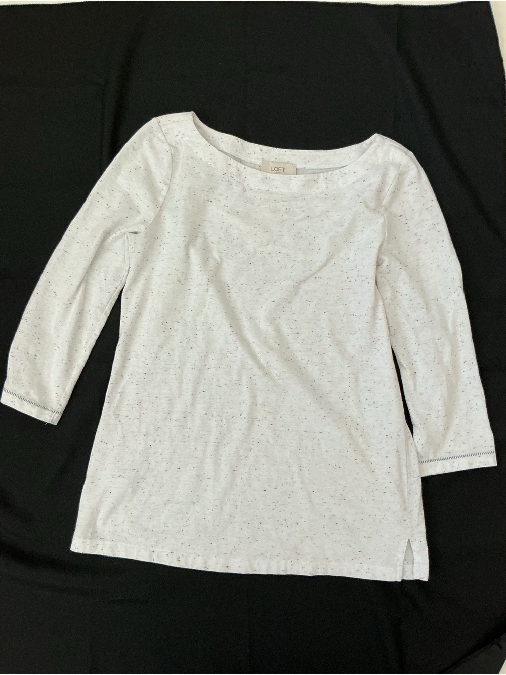 LOFT White Speckled Crewneck Top Small